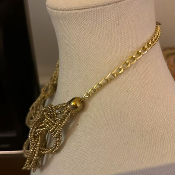 Gold Tone Twisted Rope  Necklace With Beads. - Picture 3 of 4